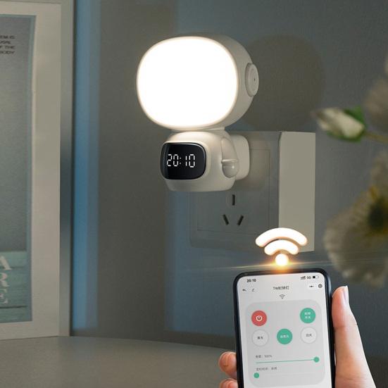 LED Night Light Plug-in with Clock Remote Control Flicker Free Eye Protection 3 Light Colors Dimmable Night Lamp