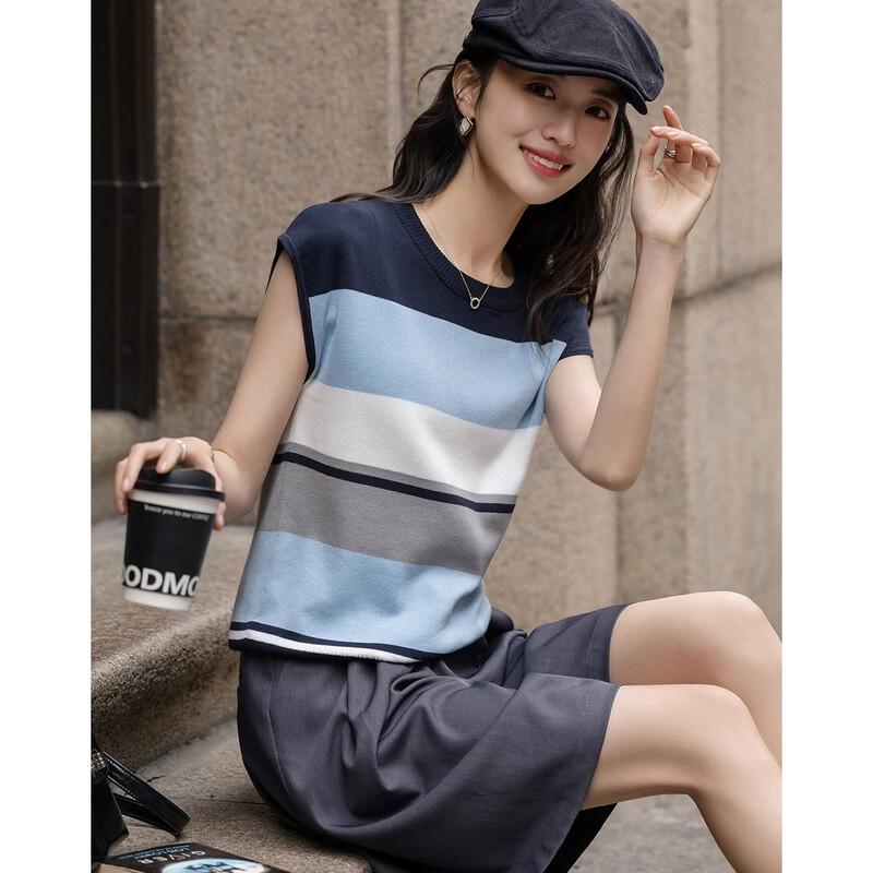 Demana Breathable Lyocell Contrast Stripe Knit Top
