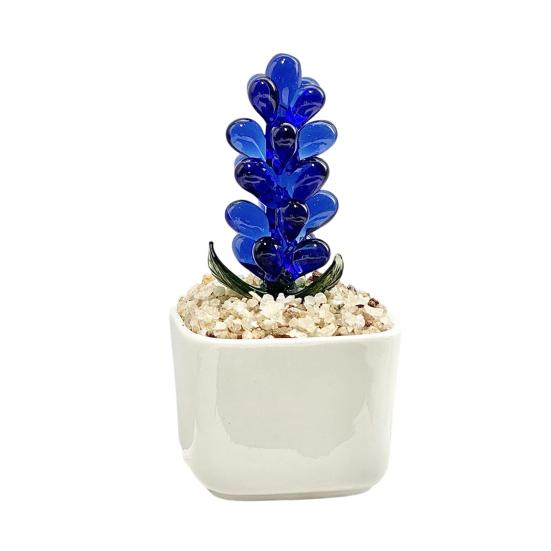 Faux Crystal Flower Figurine Mini Hand Blown Glass Potted Flower Ornament for Home Office Table Decor Gifts for Wedding Birthday Mother's