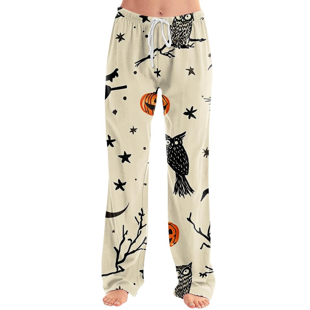 Damen Halloween Print Kordelzug Hose Lässige Lounge Hose Halloween Thema Bedruckter Elastischer Bund Entspannte Passform Hose