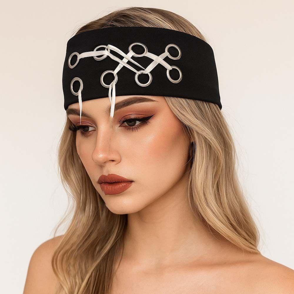 Hollow Out Flower Elastic Headband Hibiscus Rhinestone Chain Headscarf  Girls