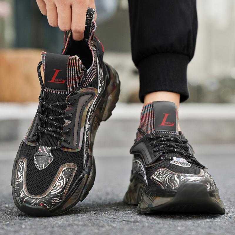 Mens Sports Shoes Are Breathable Autumn Elastic Fashionable Running Shoes and Popular Lightweight Anti Slip Training Shoes