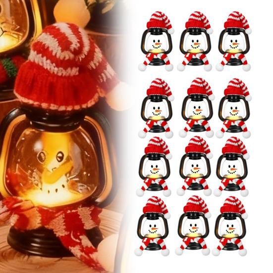 Mini Snowman Lantern with Hats And Scarves Christmas Flickering LED Candles Winter Small Snow Man Table Centerpiece for Holiday Party Favors