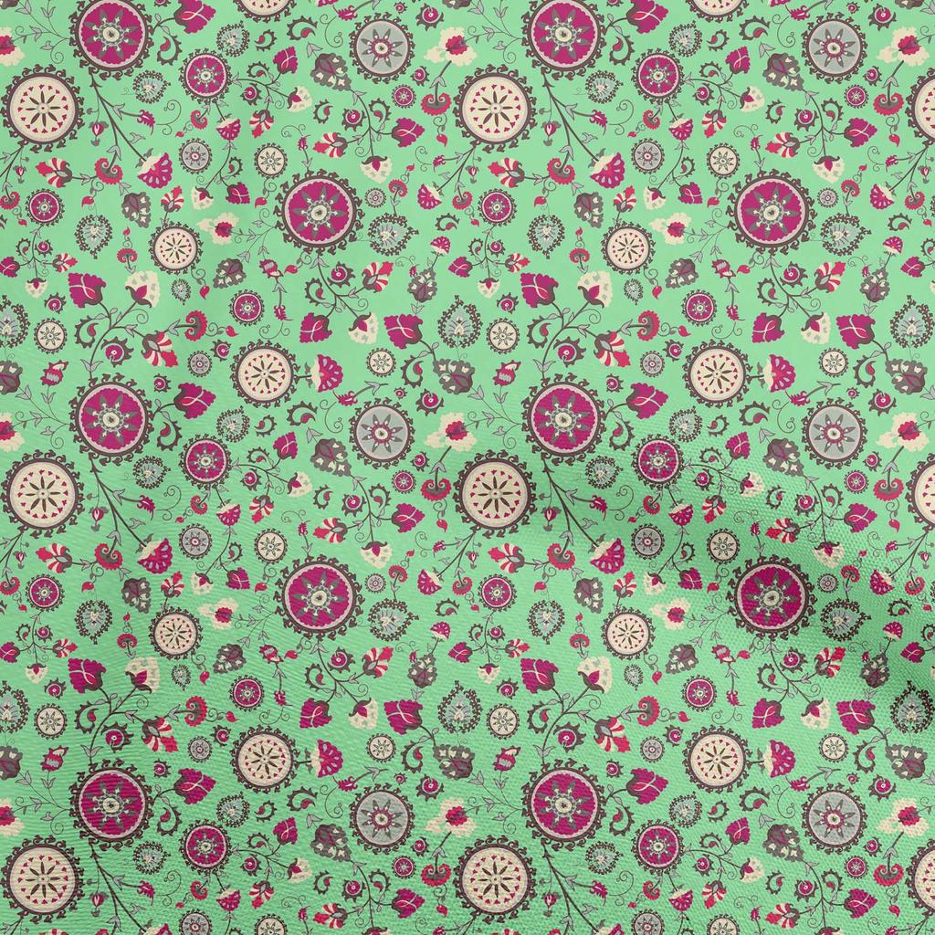 oneOone Cotton Flex Dusty Green Fabric Asian Suzani  Dress Material Fabric Print Fabric By The Yard 40 Inch