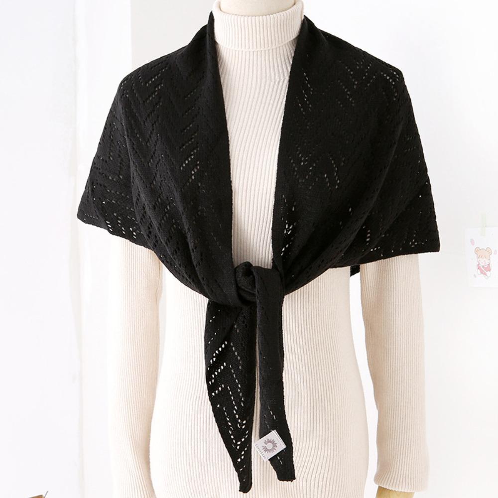 Triangle Shape Stripe Knitted Shawl Warp Knitting Shoulder Scarf Sun Protection Cape Girls