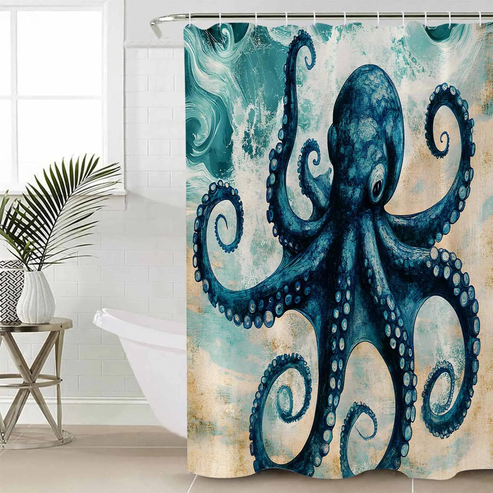 

Vintage Octopus Texture Shower Curtains Waterproof Bath Curtains Home Decor Modern Luxury Bathroom Curtain W60H190(CM)-1 Pcs