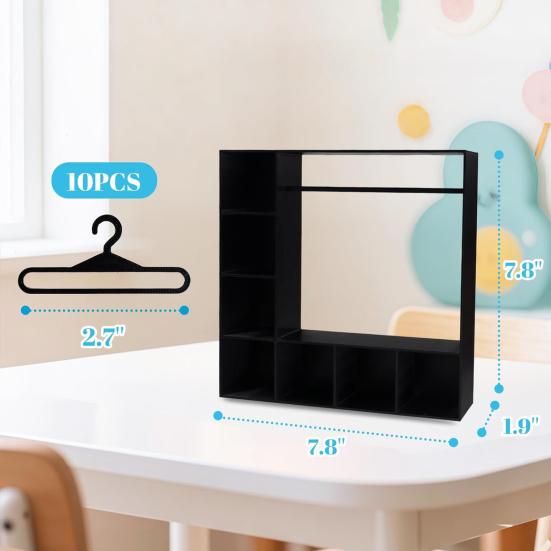 Doll Clothes Wardrobe with 10 Hangers Girl Doll Clothing Storage Closet Dollhouse Figure Doll Accessories Garment Display Box