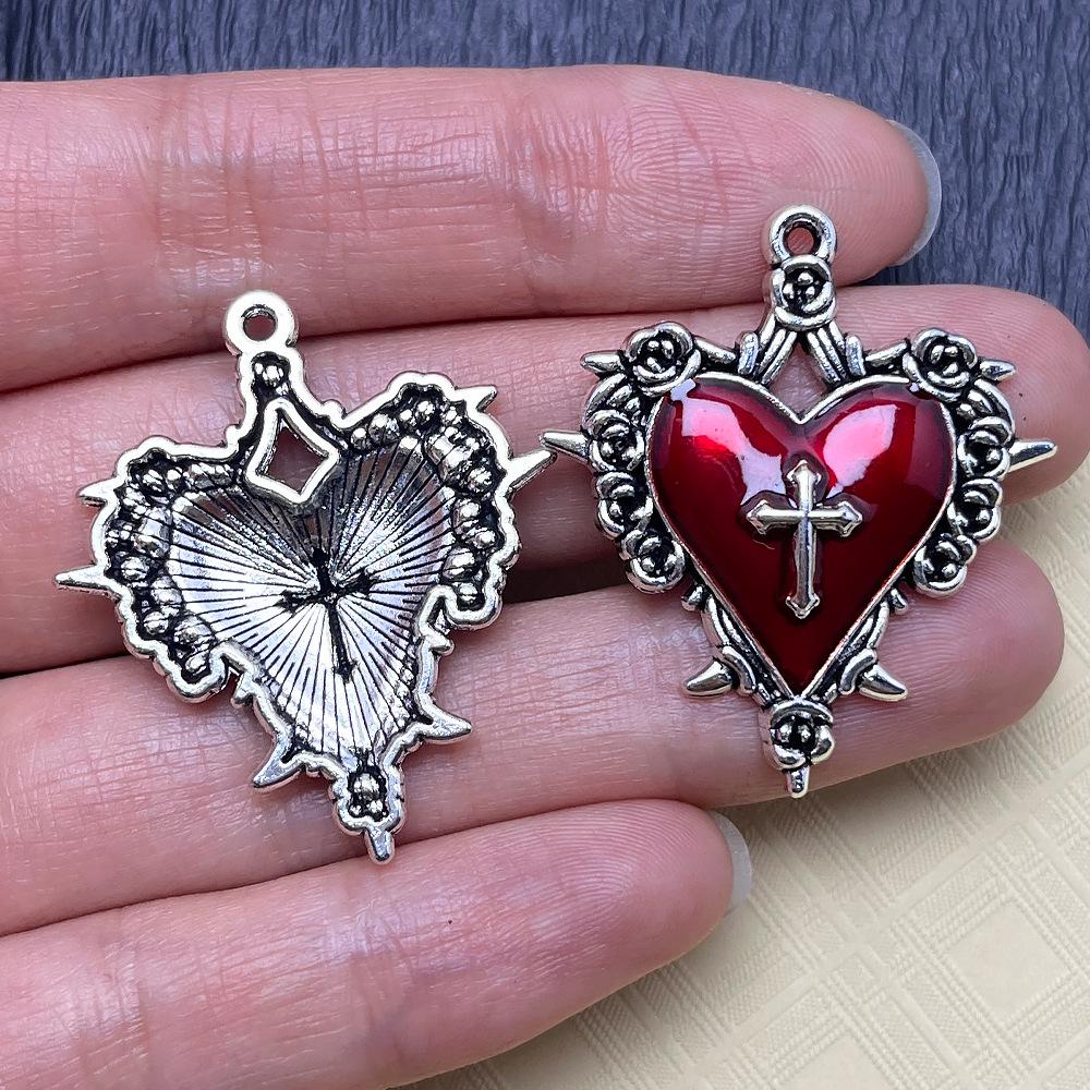 Retro Dark Style Cross & Rose Heart Pendant