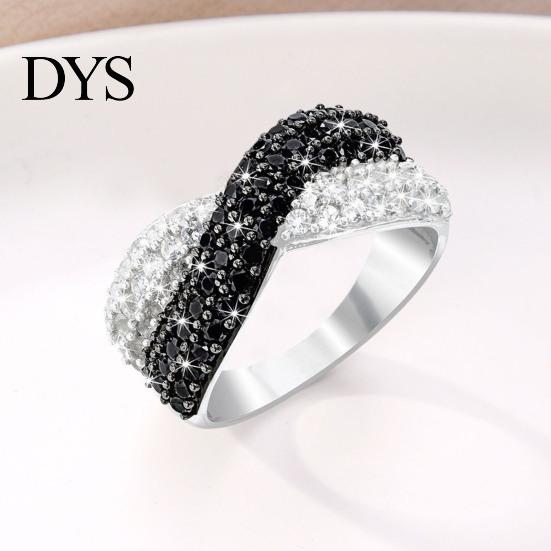 Women Circlet Finger Ring Double Colors Shiny Rhinestone Inlaid Cross Shape Electroplated Lady Daily Jewelry