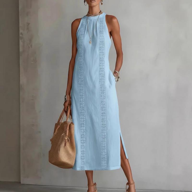 2026 Damen-Kleid mit Neckholder, ärmellos, Spitzen-Patchwork - Frühling/Sommer-Stil