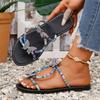 Fashion Plus Size 2025 Summer New Women's Open Toe Slippers Outdoor Mixed Colors Crystal Butterfly Low Heel Sandals Daily Beach Slippers