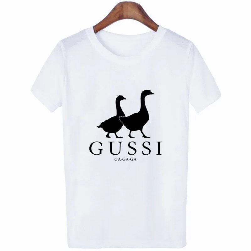 ZX TEE Two Goose Gothic T-Shirt Aesthetic Cloth Accessories Short Sleeve O-Neck Female Summer Casual Top Women Crew White Basic Tees