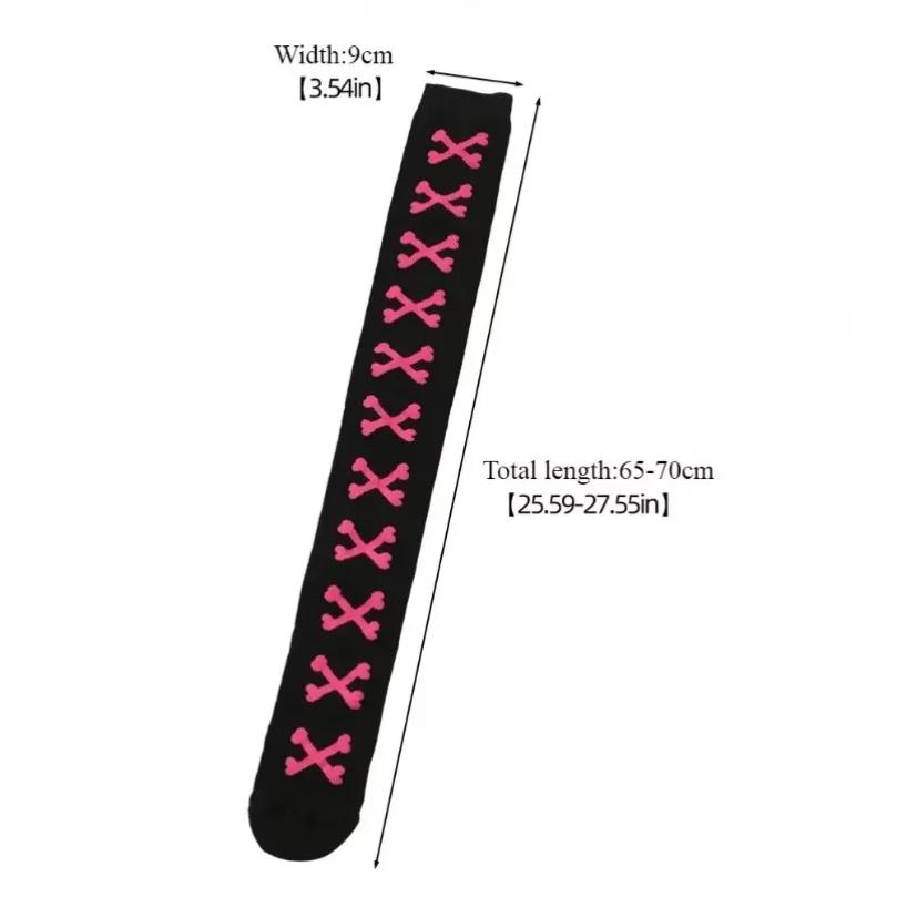Oberschenkelhohe Socke Damenstrümpfe Knochen Damen Halloween Schwarz Weiß Rosa Gestreift Lang Über dem Knie Socke Lustig Cosplay Harajuku