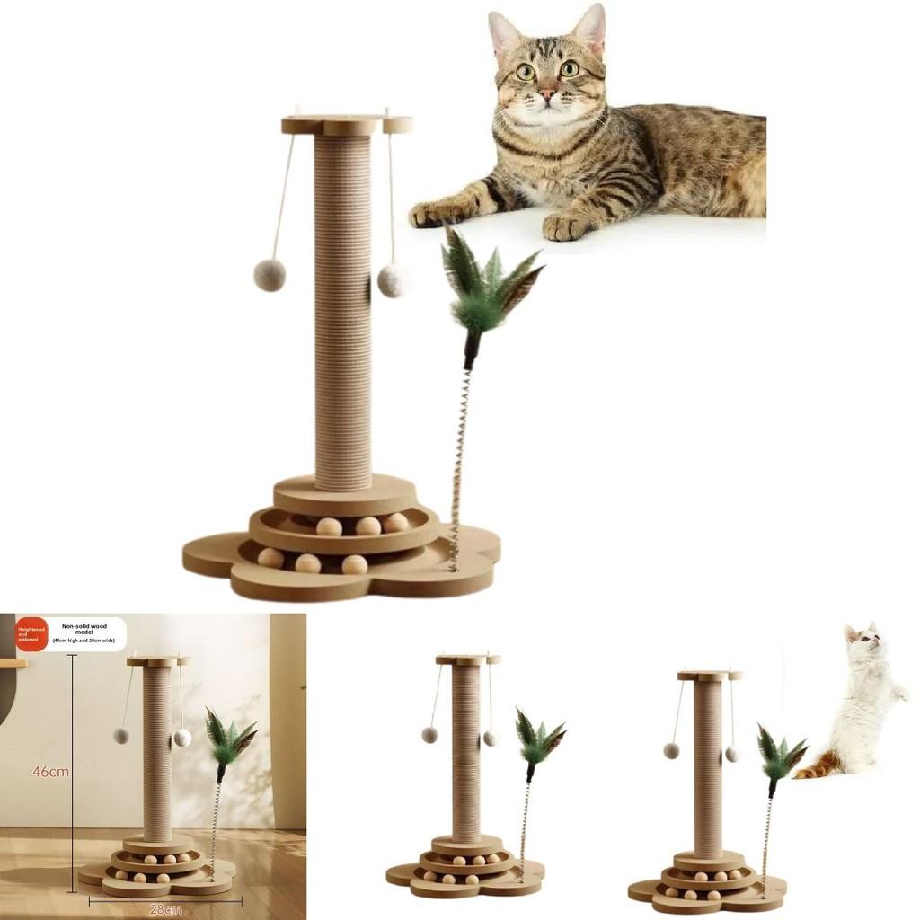 Wooden Cat Scratcher With Rope Play Toy For Pet Enrichment And Entertainment