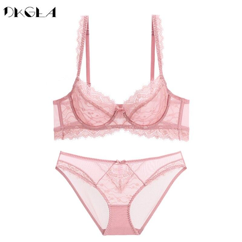 DKGEA Women Sexy Bra Set Plus Size Brassiere Transparent Underwear Lace
