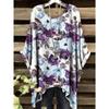Camiseta para Mujer Flor Colorida Planta Flor Retro Gráfico de Cuerpo Entero Dobladillo Irregular Cuello Redondo Casual Oversize Manga Corta Top