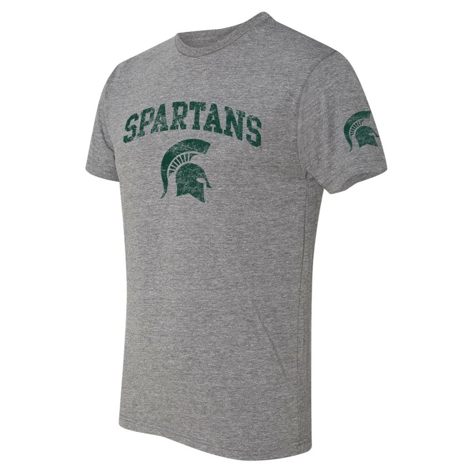 Футболка Michigan State Spartans с потертым арочным логотипом, трехкомпонентная, премиум-меланж 2XL