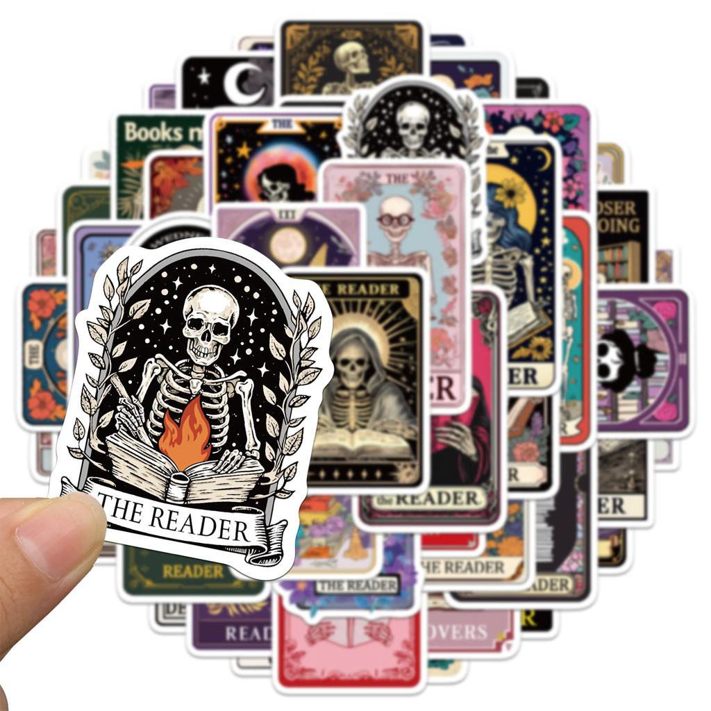 50 Pieces of Skull Tarot Card Graffiti Stickers, Skateboard, Guitar, Water Cup, Duffel Bag, Computer Stickers