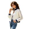 Color Block Stand Collar Open Front Cardigan Jacket Outerwear