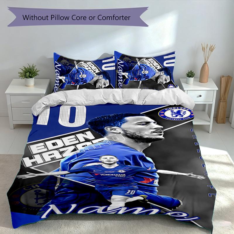 3pcs Custom Name Chelsea F.C Set,Includes 1 Duvet Cover and 2 Pillowcases,All-season Bedroom Decor