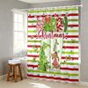 1Pc Merry Christmas, Green Striped Printed Waterproof Bathroom Partition, Privacy Hanging Curtain With 12 Hooks, Easy To Install