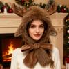 Winter Hat with Ear Flap Scarf Cartoon Deer Design Thickened Plush Ear Protection Hat Skiing Camping Travel Headwear