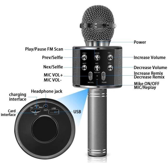 Wireless Bluetooth Karaoke Microphone - Black and Grey - Electric - Indoor - Unisex