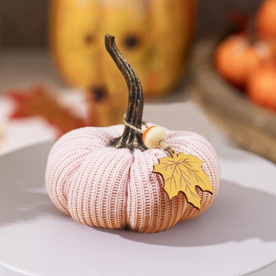 Mini Strikkede Gresskar Skrivebordspynt Høststoff Kunstige Gresskar Håndverk for Høst Takkefest Innhøstingsfestival Halloween Hjemmedekor