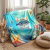 Underwater Adventure Cat Theme Blanket Lightweight Warm Flannel Blanket Decorative Throw Blanket for Home Decoration