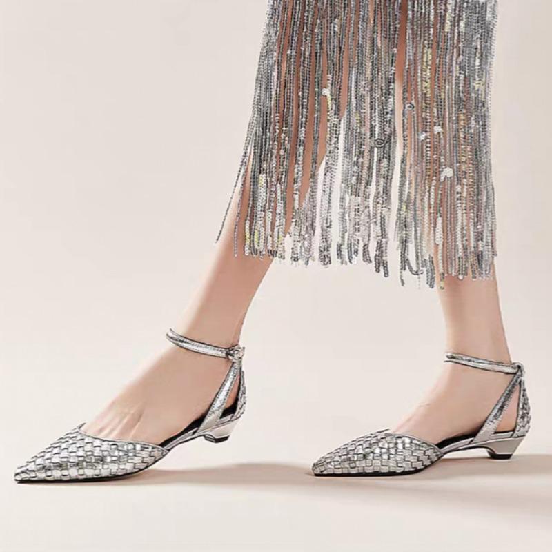 Fashion Summer Women Sandals Closed Toe  Fashion Dress Shoes Women Cover Heel Ankle Buckle Strap Pointed Toe Sandals Sandalias De Mujer