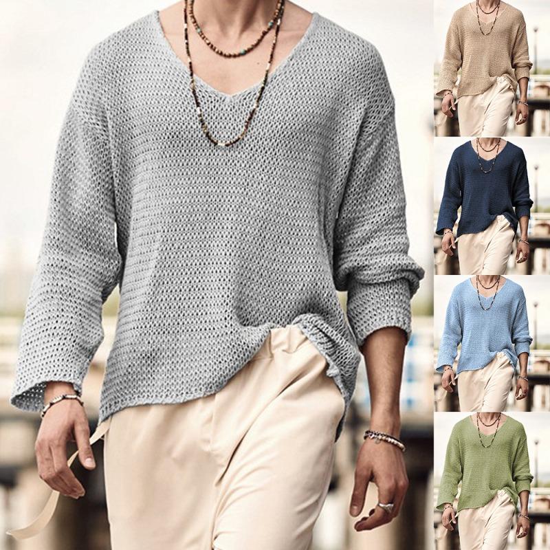 Men's Solid Color Long Sleeve Knitted Sweater