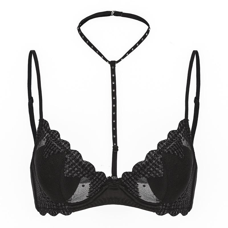 

Французское нижнее белье маленькая грудь показывает большую сборку против отвисания тонкая шея любовь сетчатая вышивка сексуальный бюстгальтер прикрытие 85C чёрный