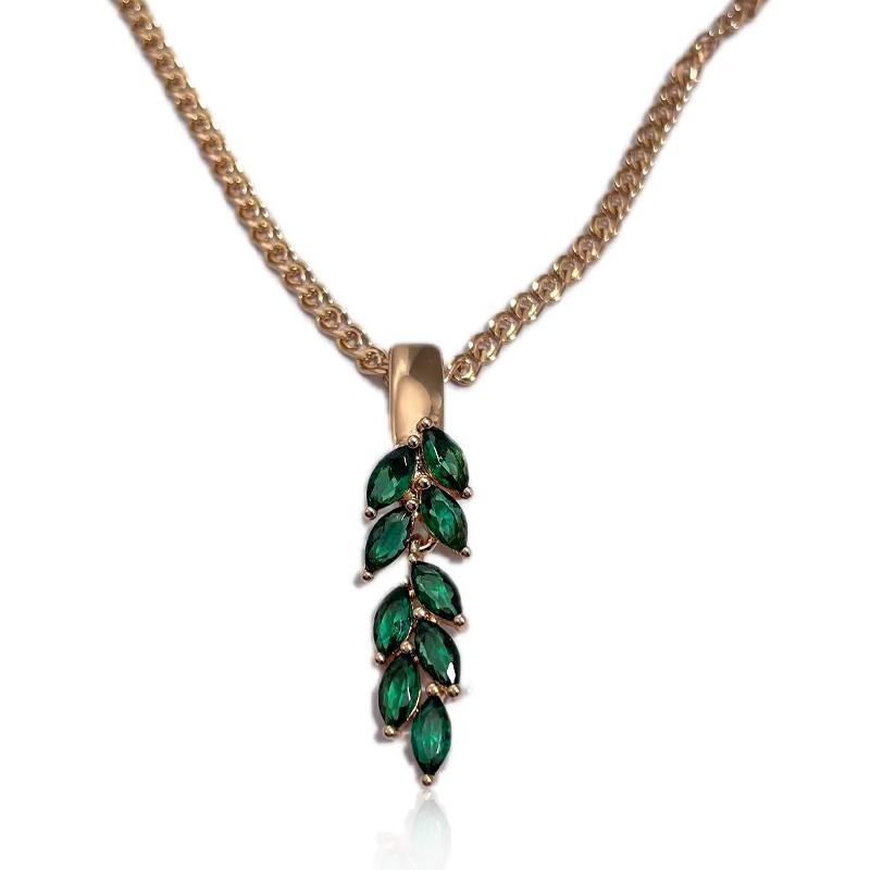 

Винтажное ожерелье с подвеской в виде листа из зеленого циркона, цвета розового золота, роскошное ожерелье-подвеска для женщин, подарок зелёный