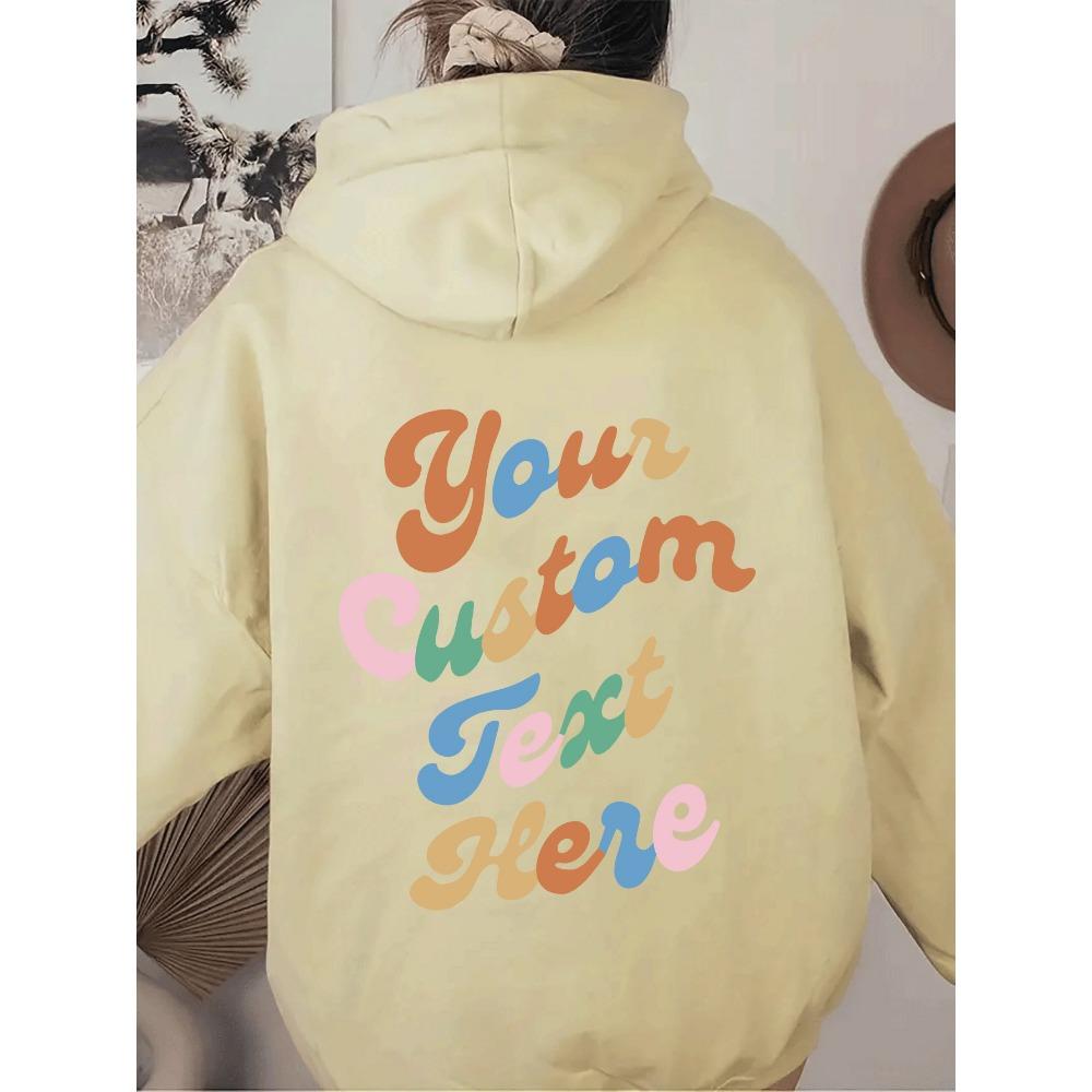 Down Sleeve Women'S Fleece Sweater Plain Letter Print Kangaroo Pocket Drawstring Print Hoodie