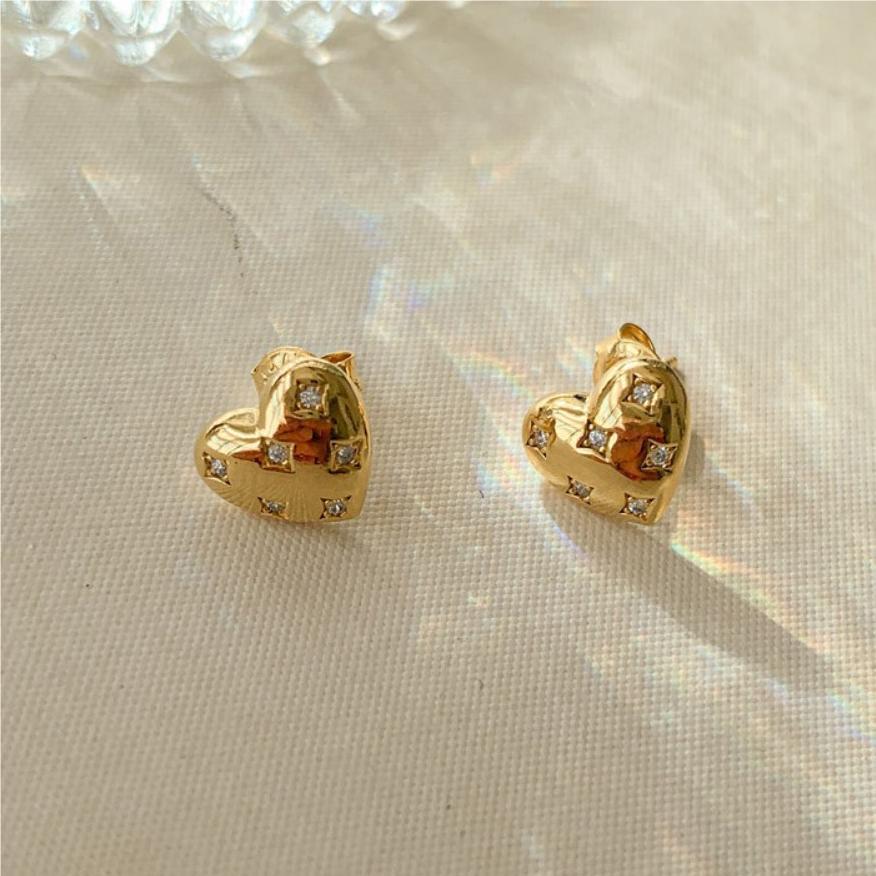 Fashion Jewelry Sterling Sliver Small Zircon Heart Stud Earring for Ladies 18K Gold Plated 925 Silver Earrings Piercing Jewelry