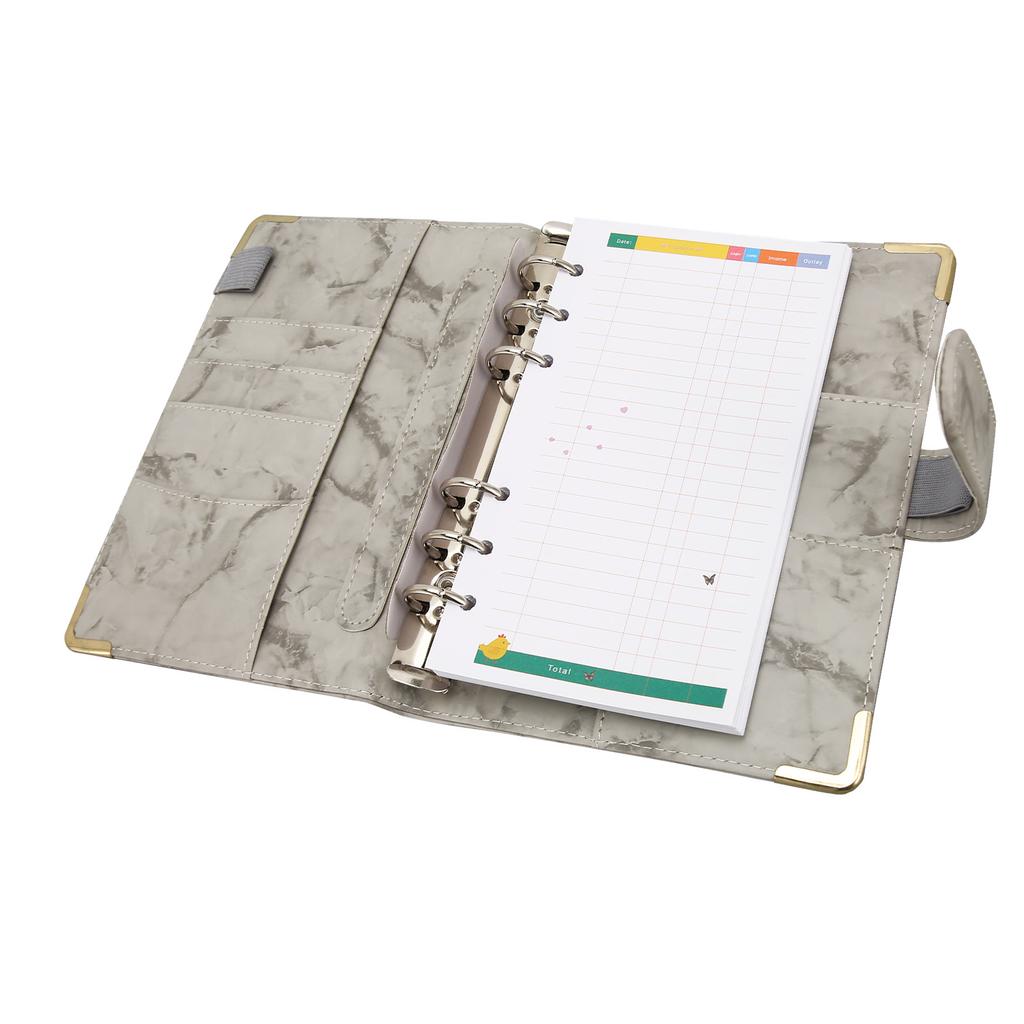 Budget avec enveloppes en cuir PU marbré A6 pour cartes et factures Gris