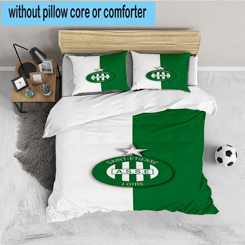 3PCS Green Saint-Etienne Football Bedding set,Ideal for1pc Duvet Cover And 2pcs Pillowcases Perfect for Christmas gift,Ideal for Bedroom, Dormitory