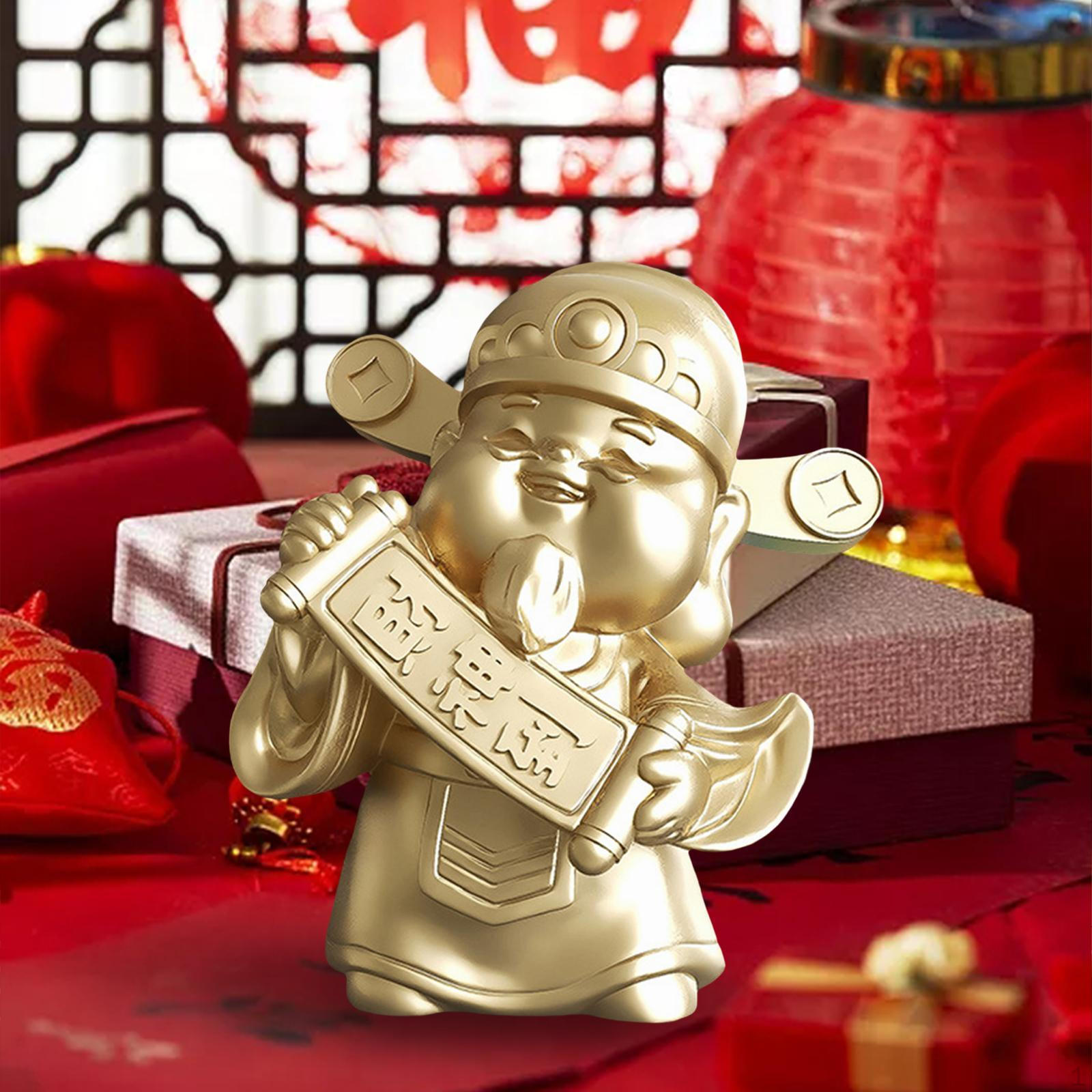 

Cai Shen Statue Feng Shui Decor Cute Desktop Chinese Zhaocai Sculpture God of золотий
