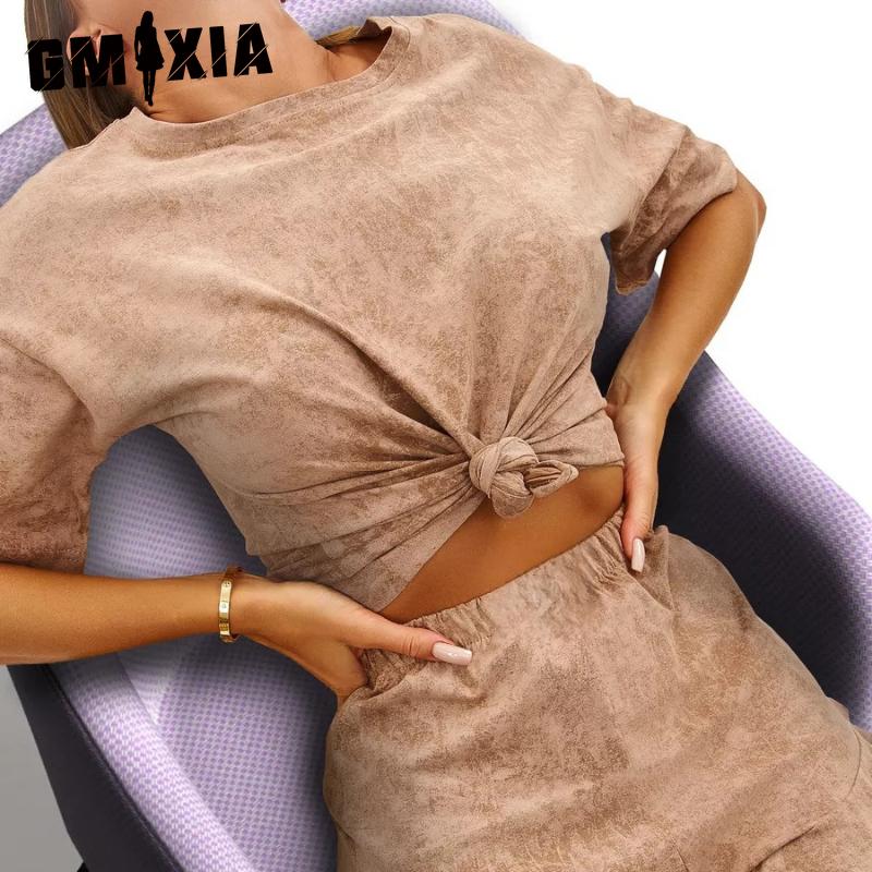 GMXIA Summer Short-sleeved Shorts Two-piece Loungewear Women's Loose Comfortable Suit