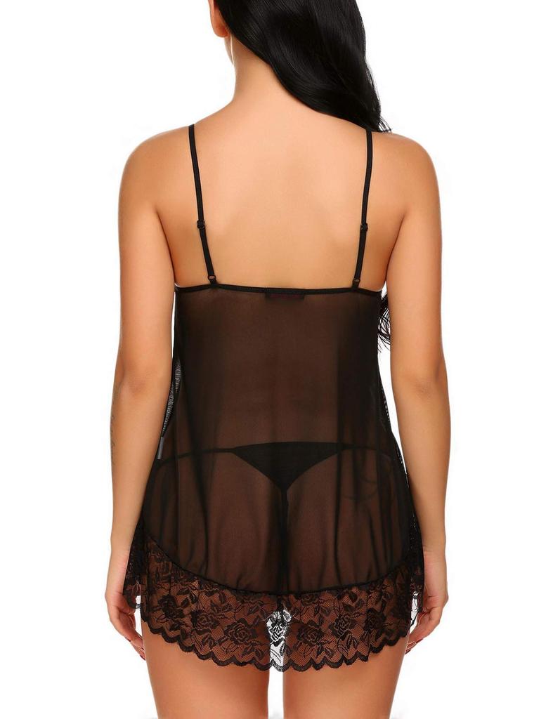 European & American Sexy See-Through Lace Mesh Nightdress