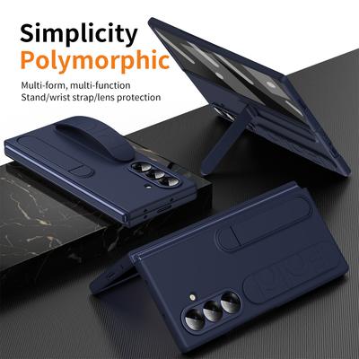 Wristband Foldable Stand Funda for Samsung Galaxy Z Fold 7 6 5 4 Fold7 5G Case Front Glass Lens Protection PC Plastic Cover Capa