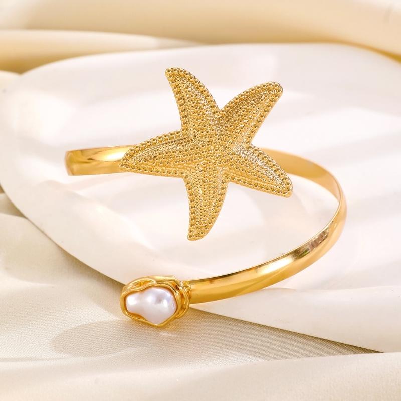 Adjustable Bracelet Starfish Pearls Bangle For Women Elegant Upper Arm Wristband Jewelry Piece Lightweight Alloy Design