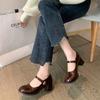 Mary Jane Women's Women Thick Heels Buckle Lolita School Uniform Student Girls Leather Zapatos De Mujer Wedges Shoes for Women