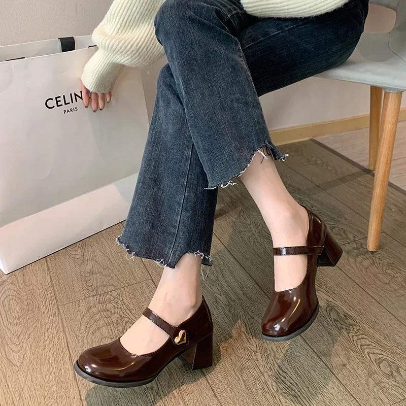 Mary Jane Women's Women Thick Heels Buckle Lolita School Uniform Student Girls Leather Zapatos De Mujer Wedges Shoes for Women