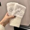 Plush Knitted Gloves Solid Color Half Finger Mittens Cute Bow Gloves  Girl