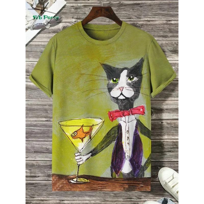 Cat Print Men's T-Shirt 3D Funny Animal Pattern Short Sleeve T-Shirt Y2k Top Summer Men's Daily Street Casual Clothing Shirt