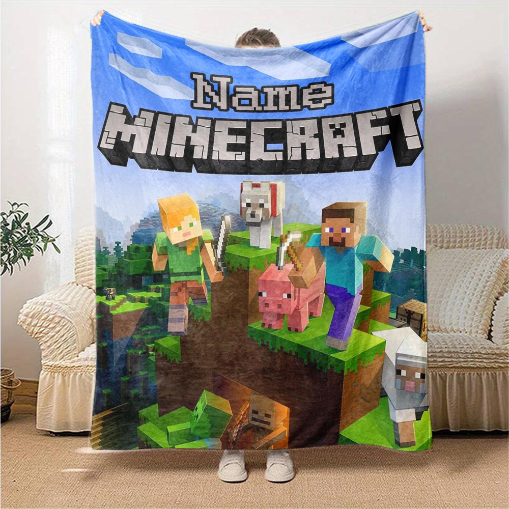 Custom Name Minecraft Theme Printed Blanket - Perfect for Couch, Bed, Travel & Outdoor Use | Machine Washable, Cozy & Durable.