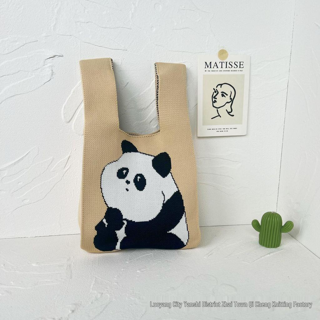 Panda Knit Women's Cross-Border Wrist Tote Handbag