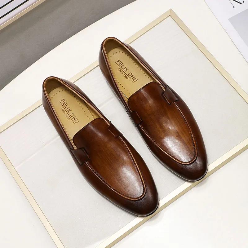 Designer Fashi Mens Loafers Leather Handmade Black Brown Casual Business Dress Shoes Party Wedding Men's Footwear