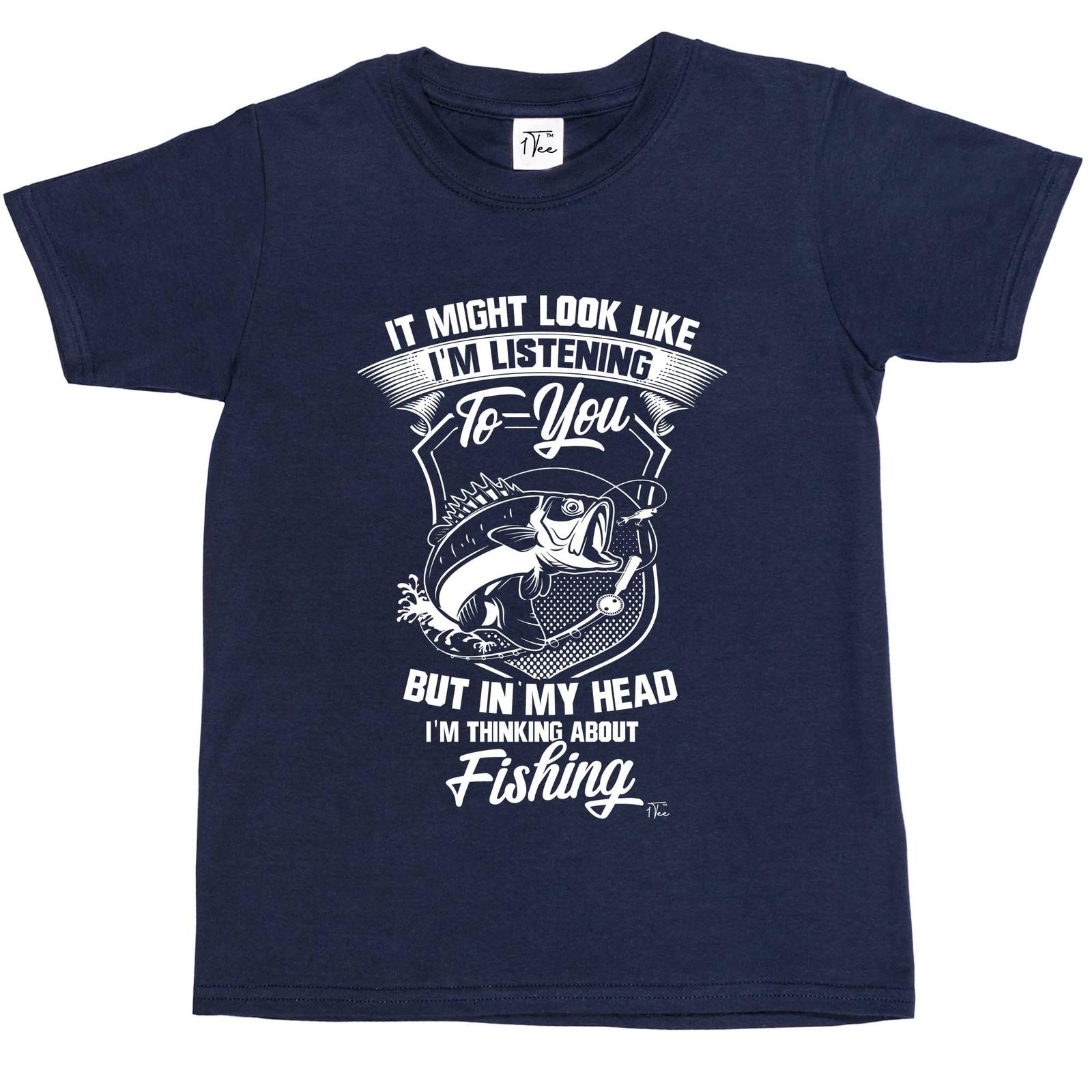 1Tee Kids Boys I might look like I m listening Fishing T-Shirt M